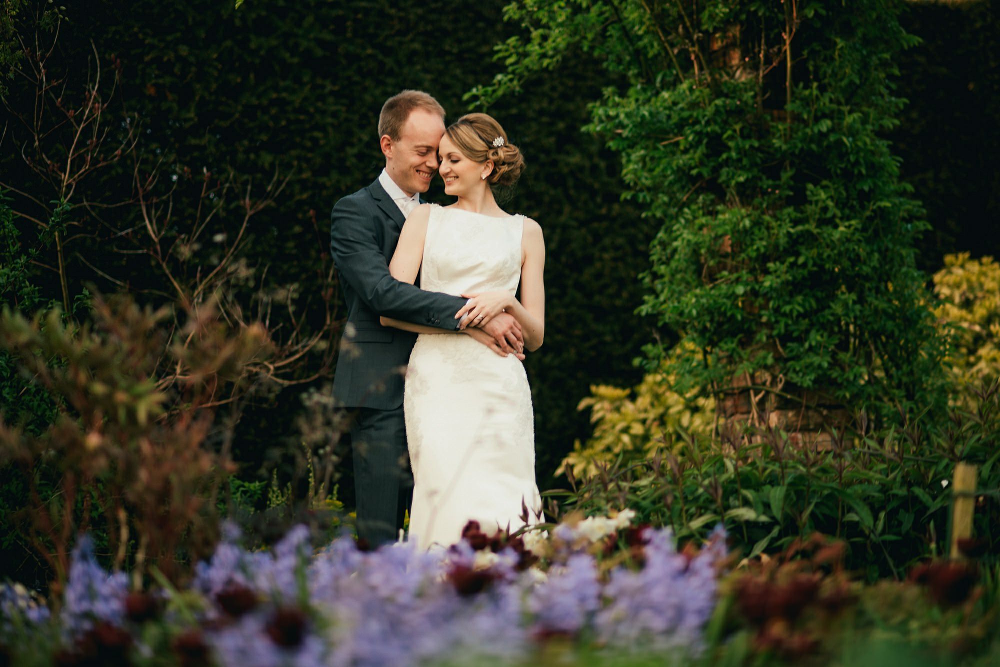 Abbeywood Estate Wedding Photographer bride and groom in colourful gardens
