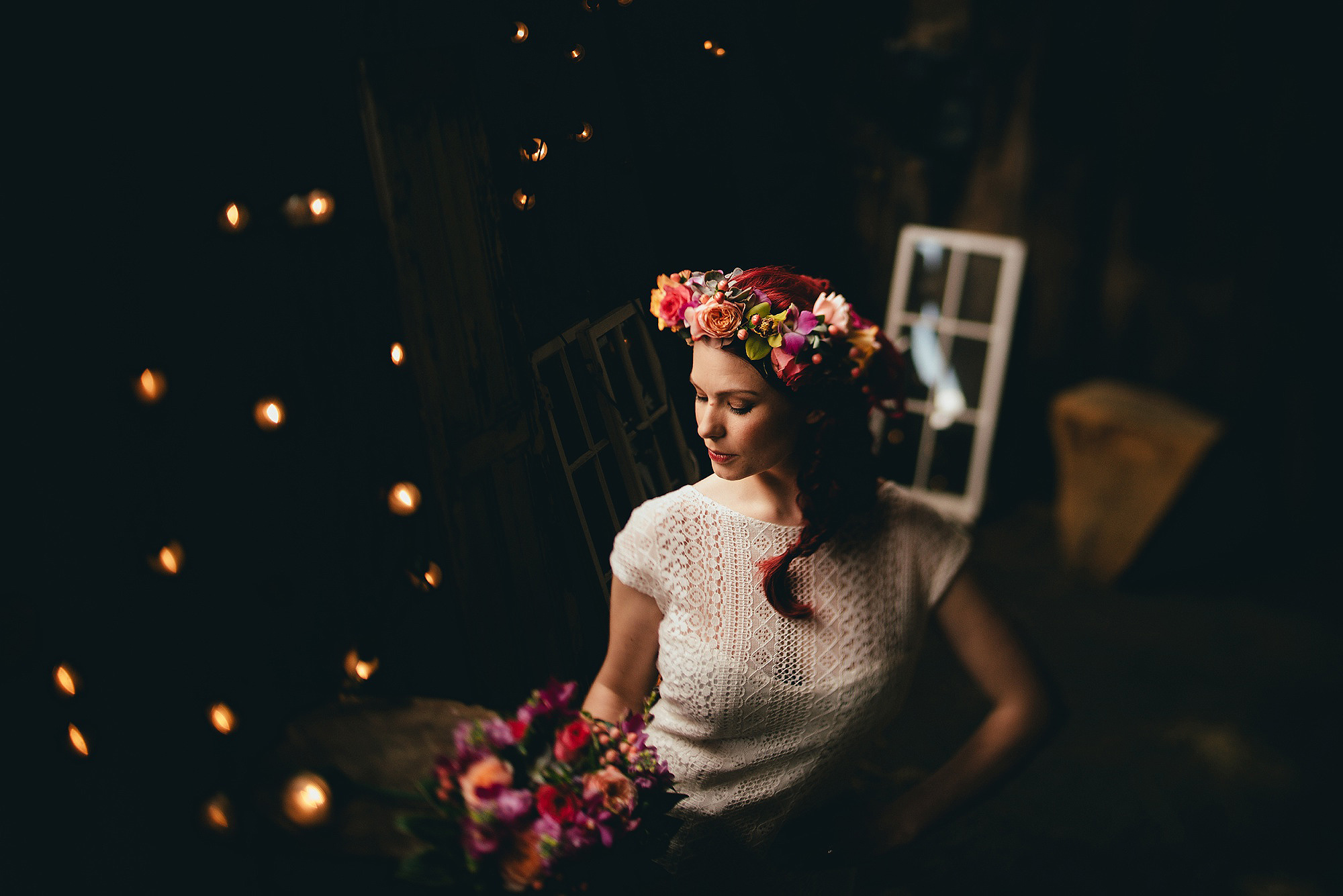 flower crown on bride