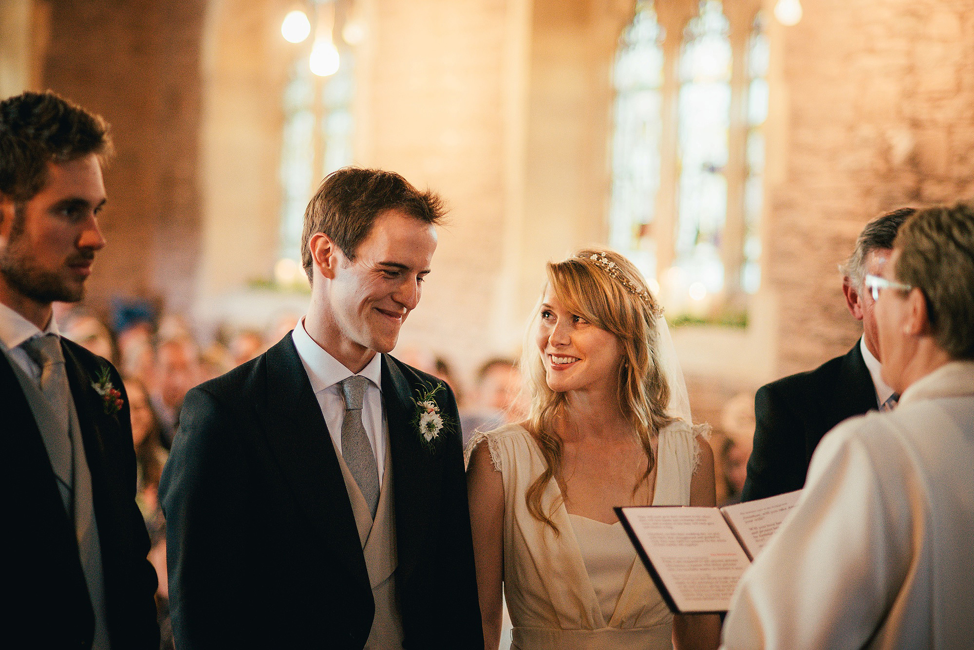 bride and groom during church ceremony 