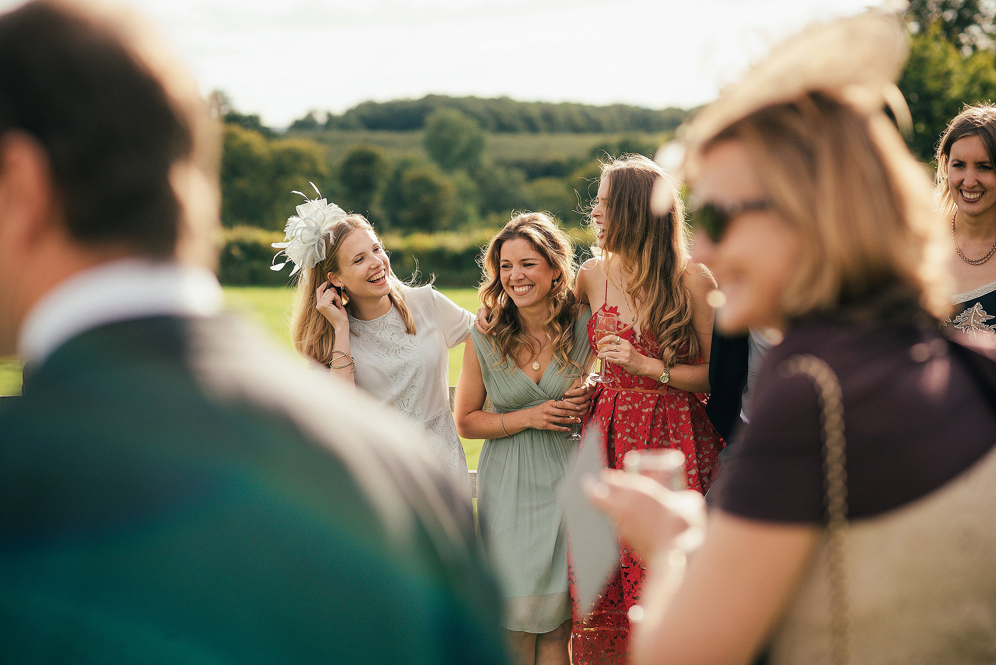 wedding guests laughing