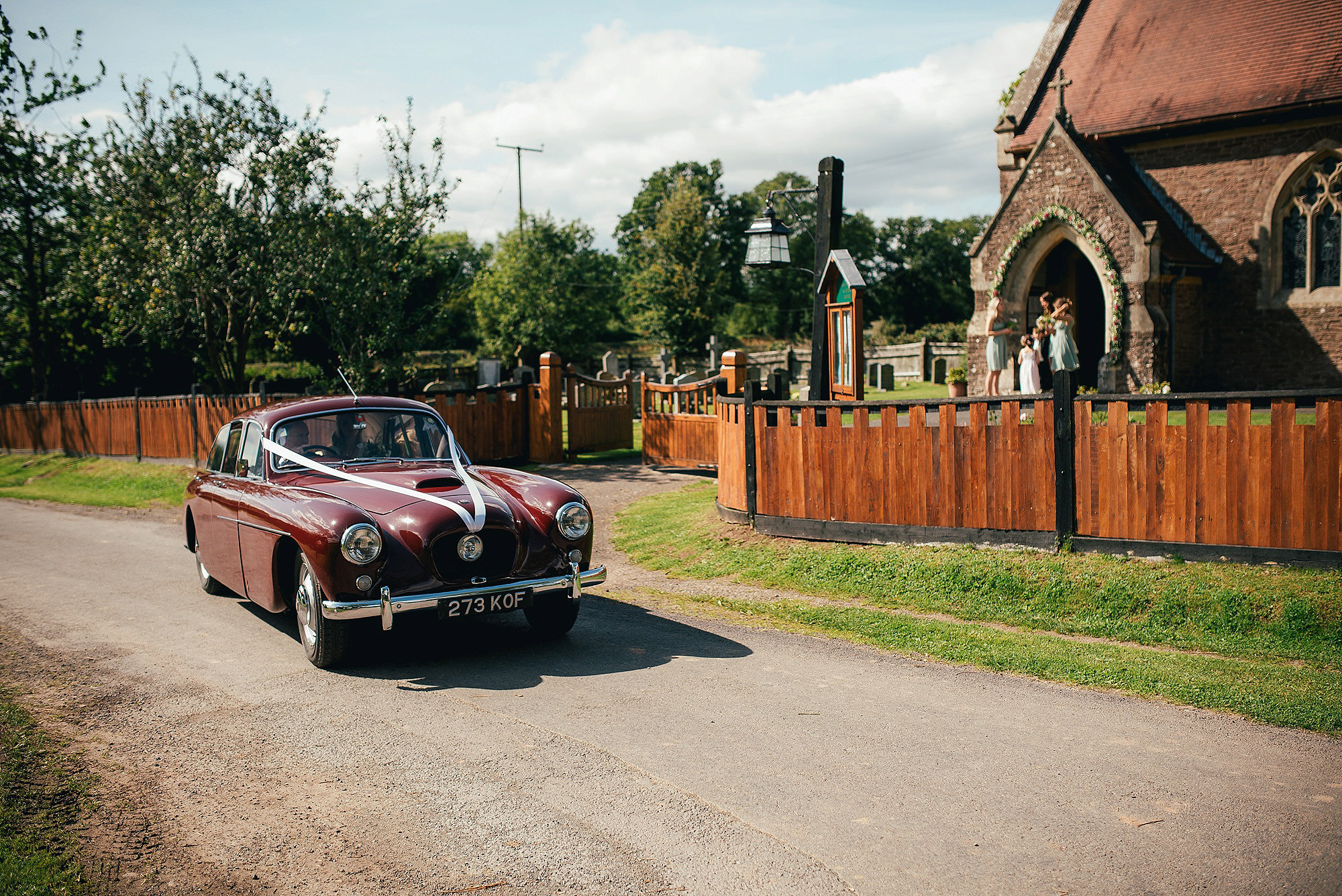 wedding car outside church