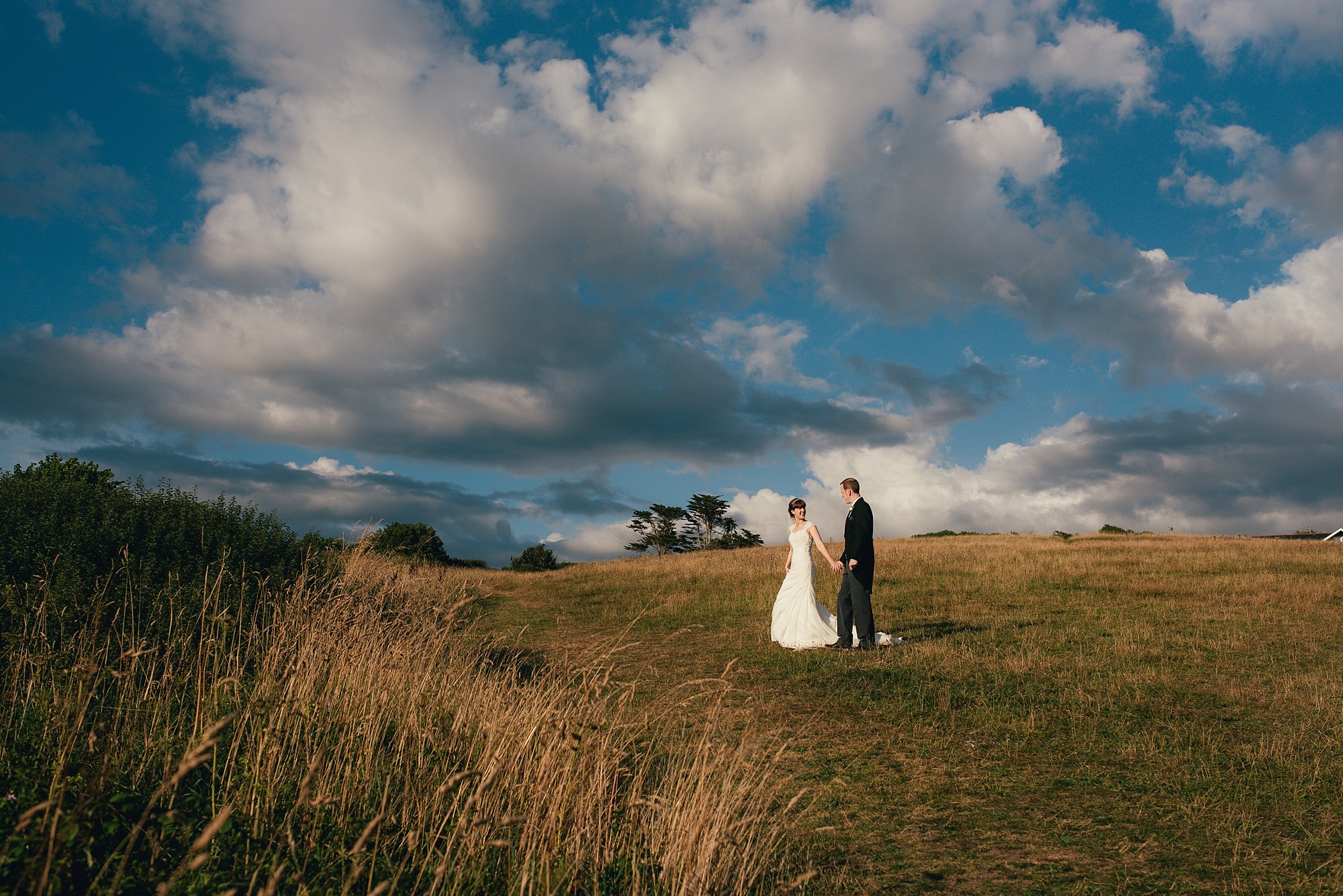 Hereford Wedding Photography bride and groom, big blue skies